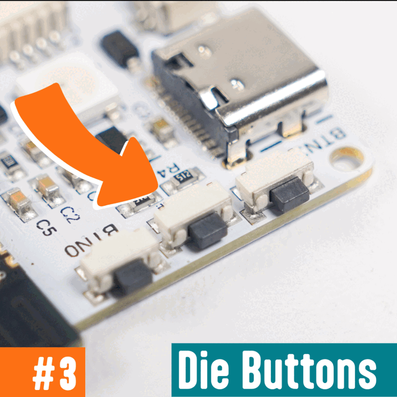 Die drei Taster an der Seite des Controllers, darunter BTN 0